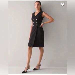 Sleeveless Black V-Neck Double-Breasted Sheath Dress